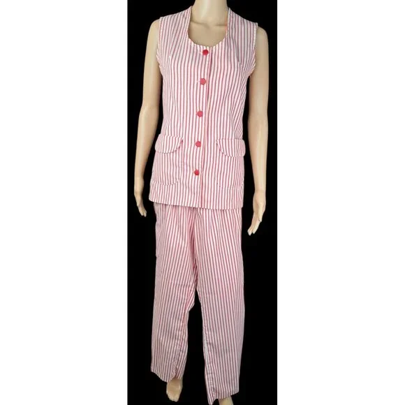 Vintage Candy Striper Uniform 1970s Red White Top Pants Hat 3 Piece Set Imperial - Picture 1 of 16